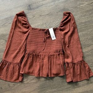 Smocked Peasant Blouse with Ruffle Hem
